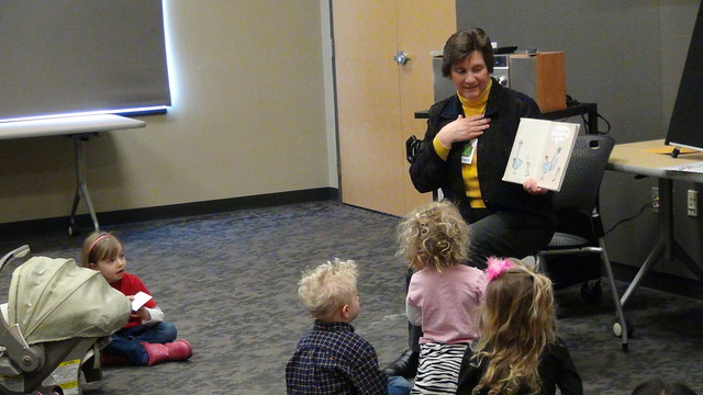 Librarian Karen Lucas conducts preschool storytime at the Sequoya Library