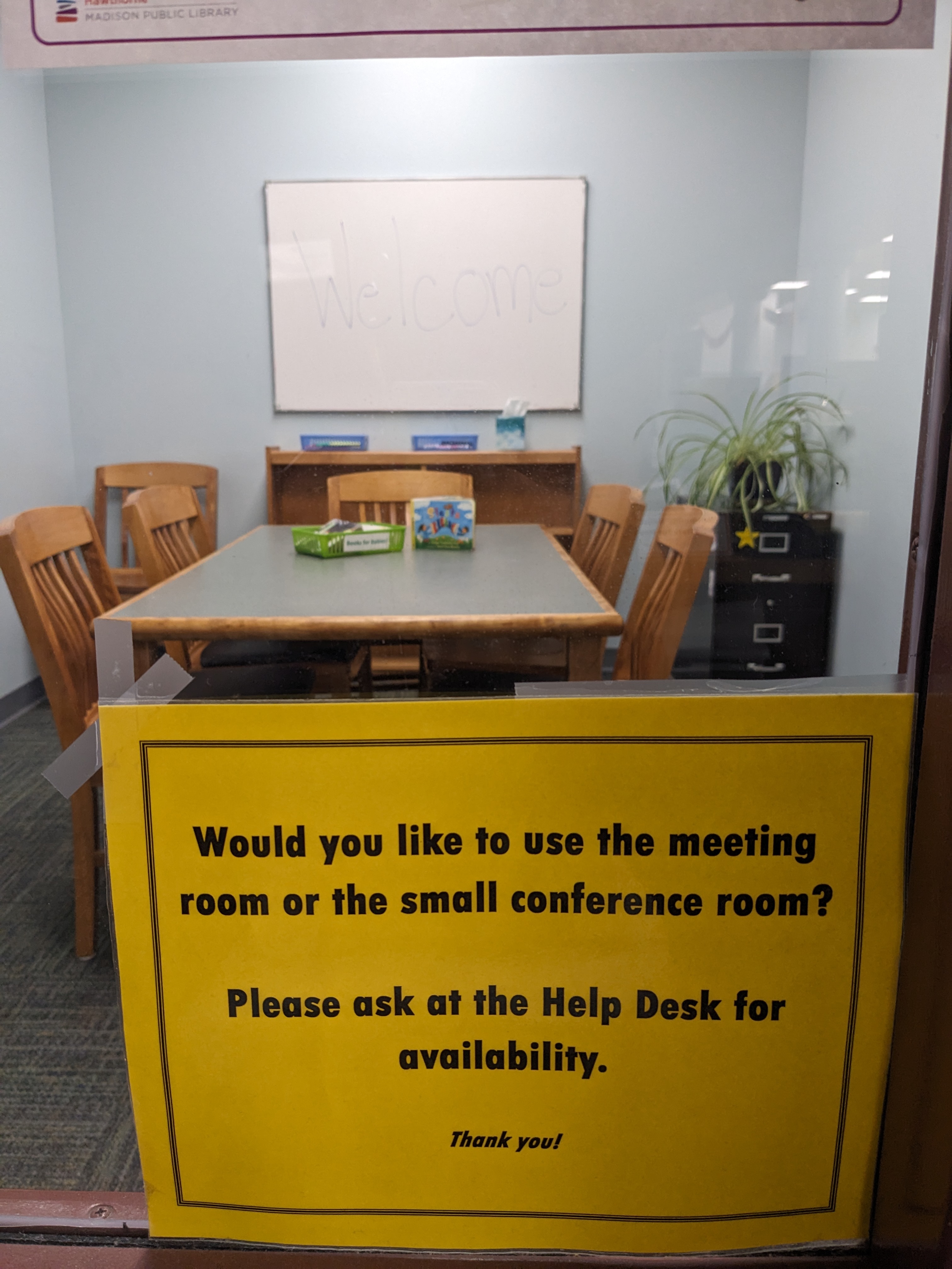 Study Room Sign at Hawthorne Library