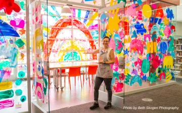 Bernie and Zuzu Art Installation of Color Play: Making the World a Little More Rainbow at Pinney Library in Madison, Wisconsin photographed by Beth Skogen