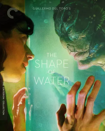 A woman and an amphibious creature in a tank of water stare longingly at each other